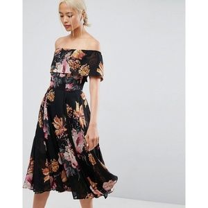 ASOS Off the shoulder Floral Midi Dress